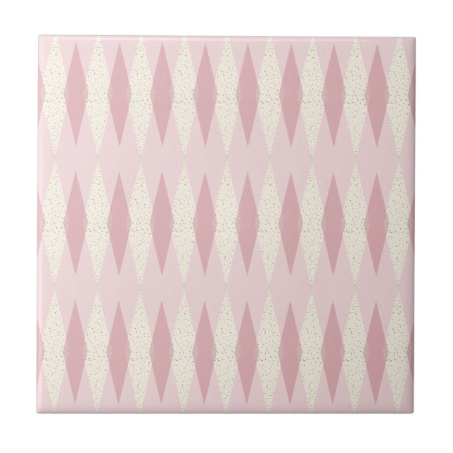 Mid Century Modern Pink Argyle Small Ceramic Tile (Front)