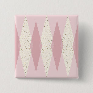 Mid Century Modern Pink Argyle Square Button