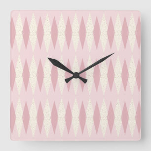 Mid Century Modern Pink Argyle Square Wall Clock
