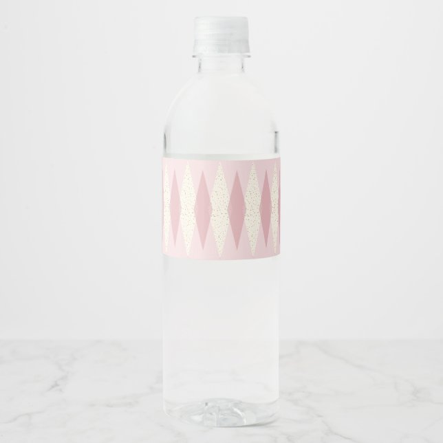Mid Century Modern Pink Argyle Water Bottle Labels (Front)