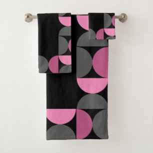 Mid-Century Modern pink, black and gray    Bath Towel Set
