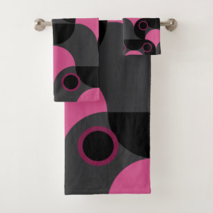 Mid-Century Modern Pink black and grey     Bath Towel Set
