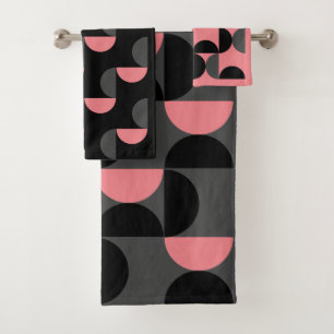 Mid-Century Modern Pink Black and Grey   Bath Towel Set