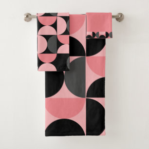 Mid-Century Modern Pink black and grey    Bath Towel Set