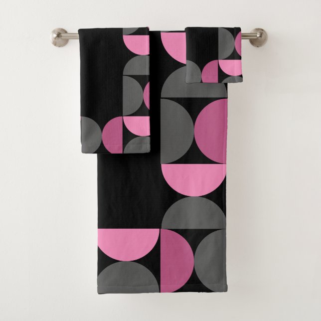Mid-Century Modern pink, black and grey    Bath Towel Set (Insitu)