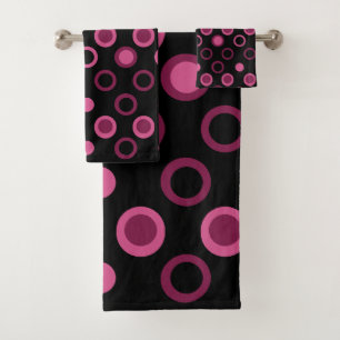 Mid-Century Modern pink, black and grey dots Bath Towel Set