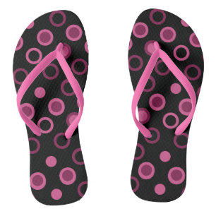 Mid-Century Modern pink, black and grey dots Flip Flops