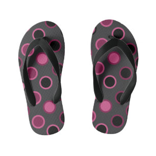 Mid-Century Modern pink, black and grey dots Kid's Flip Flops