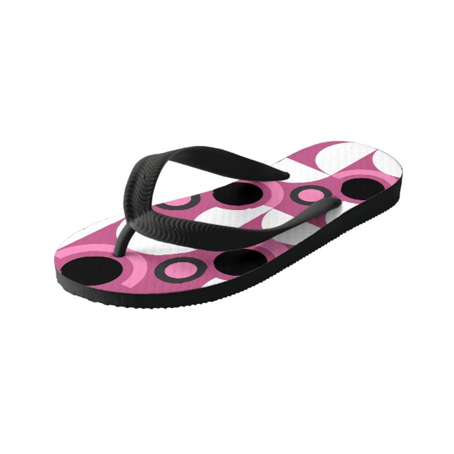 Mid-Century Modern pink, black and grey         Kid's Flip Flops (Angled)