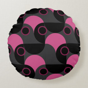 Mid-Century Modern Pink black and grey Round Cushion