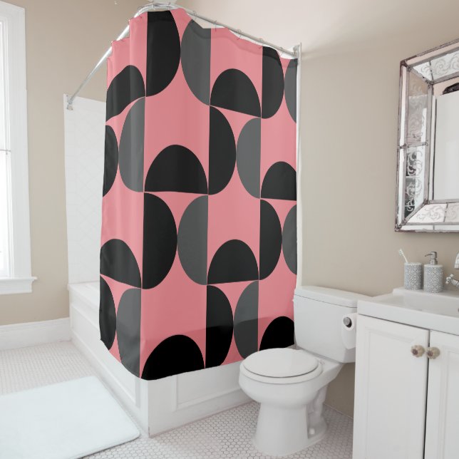 Mid-Century Modern Pink black and grey  Shower Curtain (In Situ)