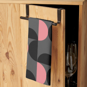 Mid-Century Modern Pink Black and Grey  Tea Towel