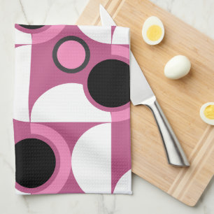 Mid-Century Modern pink, black and grey        Tea Towel