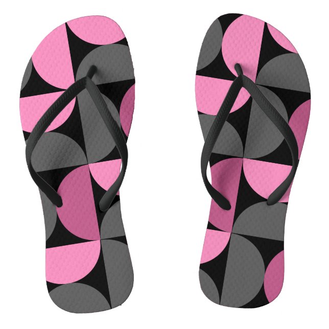 Mid-Century Modern pink, black and grey Throw Pill Flip Flops (Footbed)
