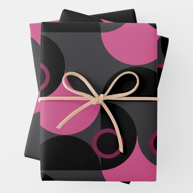 Mid-Century Modern Pink black and grey     Wrapping Paper Sheet (In situ)