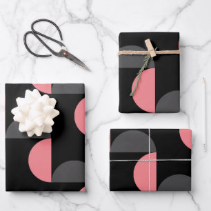 Mid-Century Modern Pink black and grey Wrapping Paper Sheet