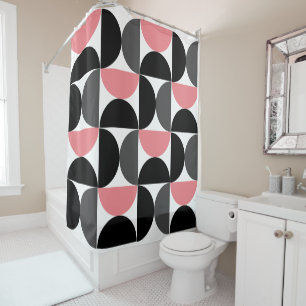 Mid-Century Modern Pink Black and White  Shower Curtain