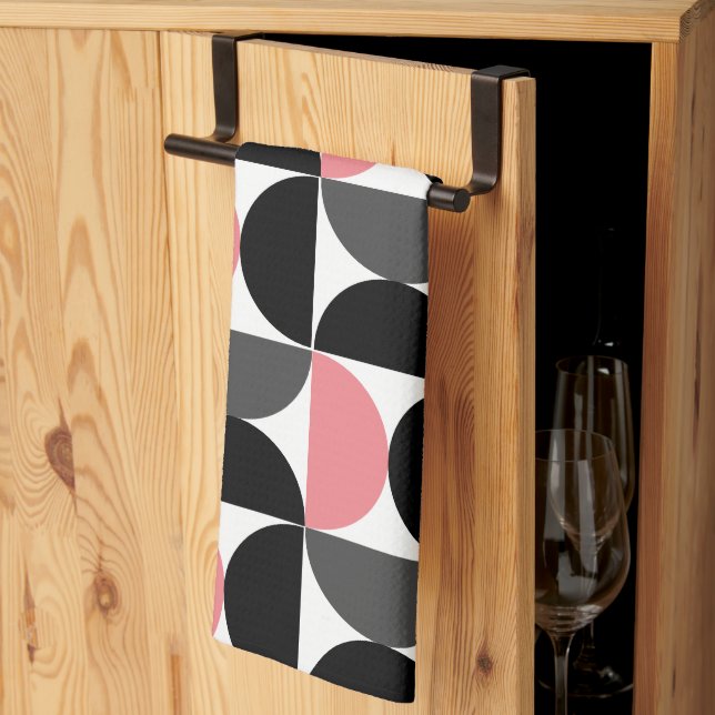 Mid-Century Modern Pink Black and White  Tea Towel (Thirds Fold)