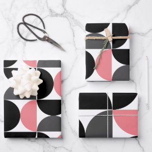 Mid-Century Modern Pink Black and White Wrapping Paper Sheet