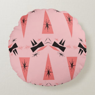 Mid-Century Modern: Pink Coral Pattern. Round Cushion