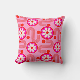 Mid Century Modern Pink Floral Retro Pattern Cushion