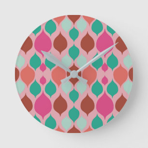 Mid Century Modern Pink Geometric Round Clock