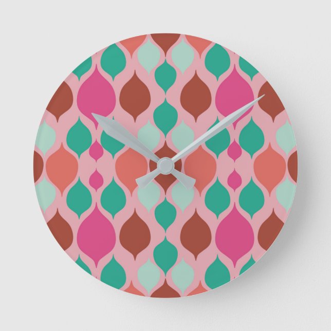 Mid Century Modern Pink Geometric Round Clock (Front)
