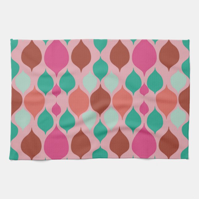 Mid Century Modern Pink Geometric  Tea Towel (Horizontal)