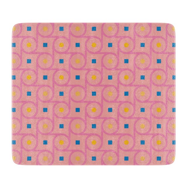 Mid Century Modern Pink Interlocking Circle Cutting Board (Front)
