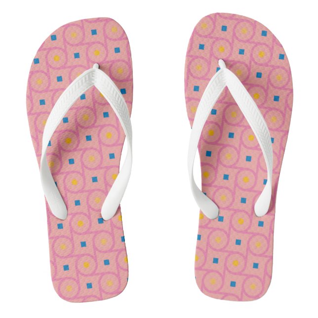 Mid Century Modern Pink Interlocking Circle Flip Flops (Footbed)
