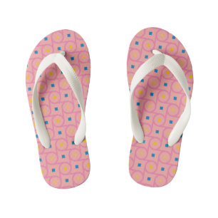Mid Century Modern Pink Interlocking Circle Kid's Flip Flops