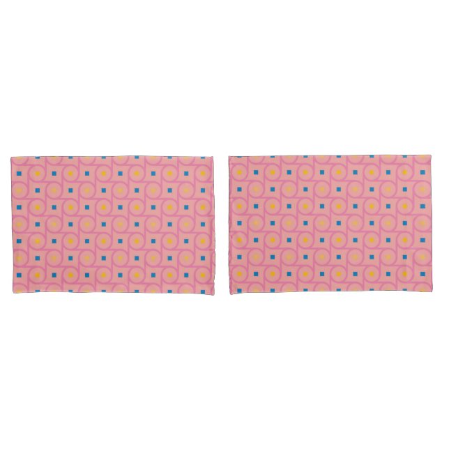 Mid Century Modern Pink Interlocking Circle Pillowcase (Front-Set)