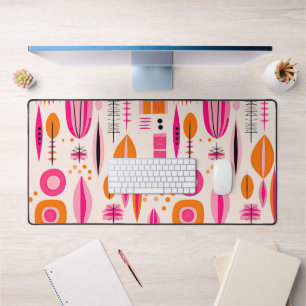 Mid Century Modern Pink & Orange Abstract Pattern Desk Mat