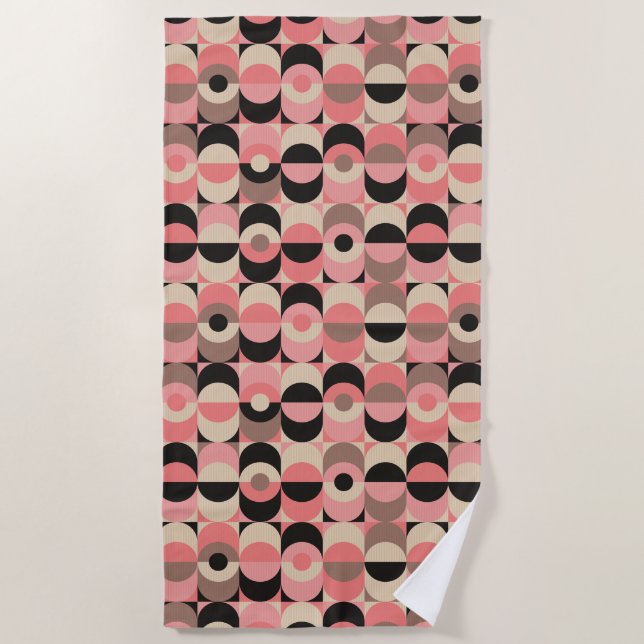 Mid-Century Modern Pink Pattern Beach Towel (Front)