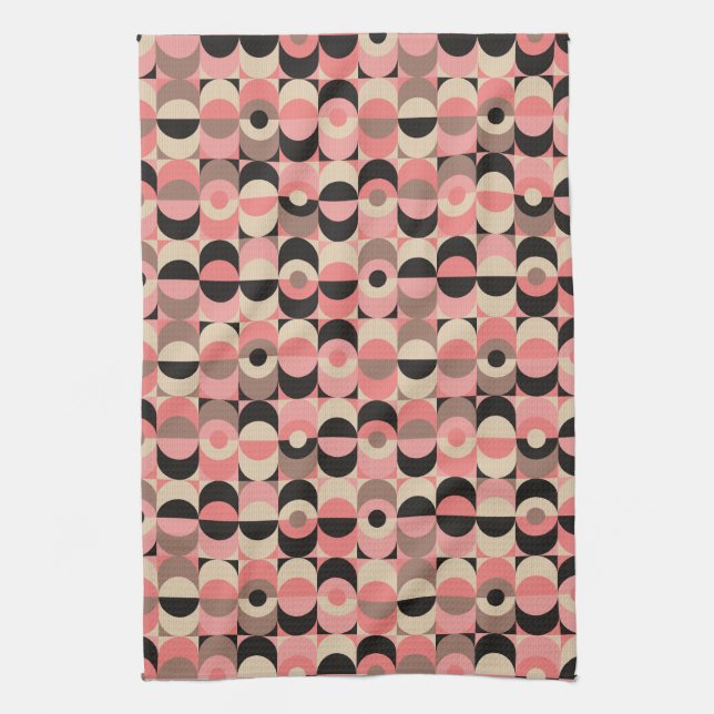 Mid-Century Modern Pink Pattern Tea Towel (Vertical)