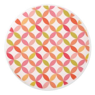 Mid century modern pink red orange Circles  Ceramic Knob