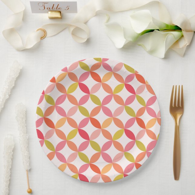 Mid century modern pink red orange Circles  Paper Plate (Wedding)