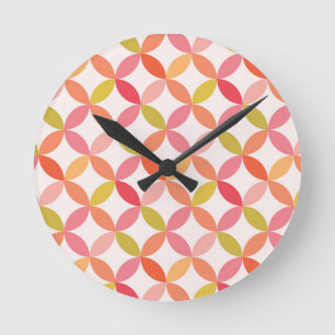 Mid century modern pink red orange Circles  Round Clock