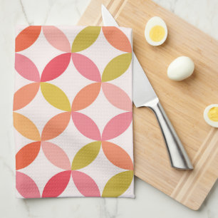 Mid century modern pink red orange Circles  Tea Towel