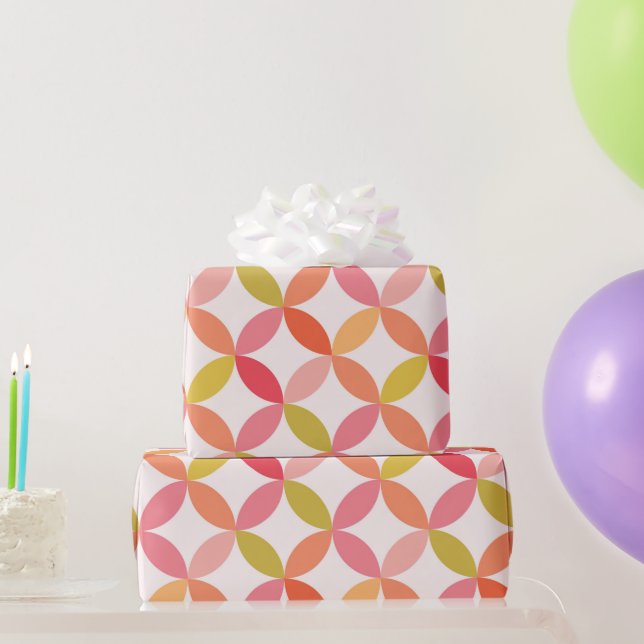 Mid Century modern Pink Red Orange Circles  Wrapping Paper (Party Gifts)
