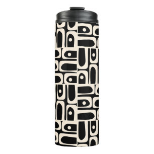 Mid Century Modern Piquet Abstract Black and Cream Thermal Tumbler