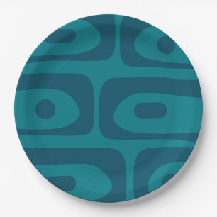 Mid Century Modern Piquet Abstract Pattern Teal Paper Plate