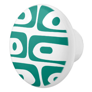 Mid-century Modern Piquet Minimalist Pattern Teal  Ceramic Knob