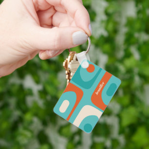 Mid-century Modern Piquet Pattern Personalised Key Ring