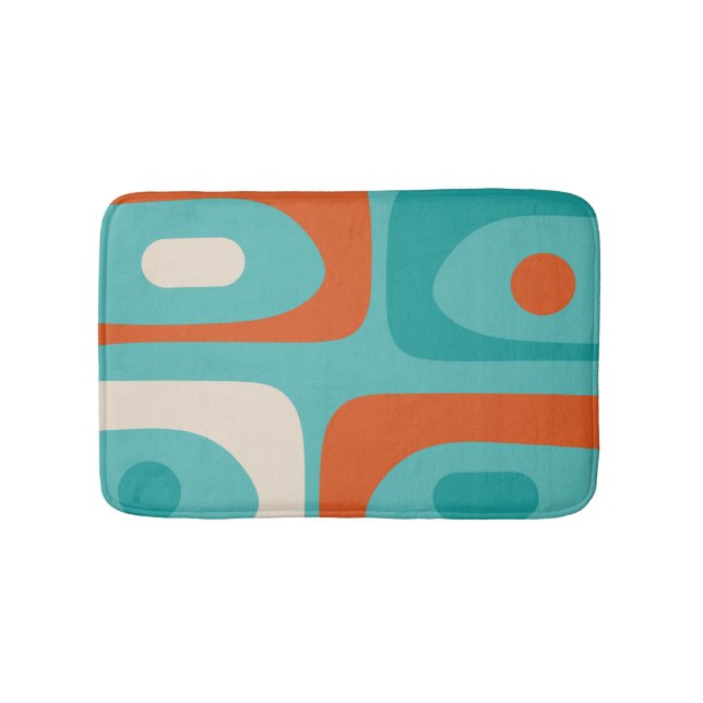 Mid-century Modern Piquet Pattern Teal Orange Bath Mat (Front)