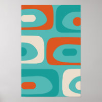 Mid-century Modern Piquet Pattern Teal Orange