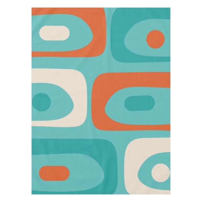 Mid-century Modern Piquet Pattern Teal Orange Tablecloth (Front)