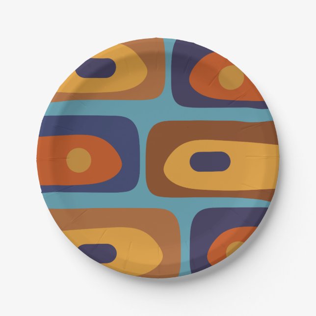 Mid Century Modern Piquet Retro Abstract Pattern Paper Plate (Front)