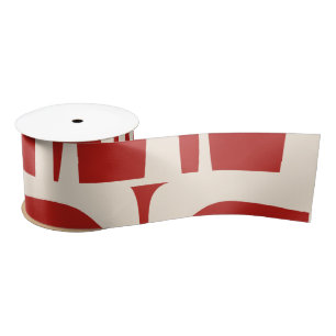 Mid-Century Modern Piquet Retro Pattern Red  Satin Ribbon