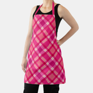 Mid-Century Modern Plaid, Fuchsia Pink and Wine Apron